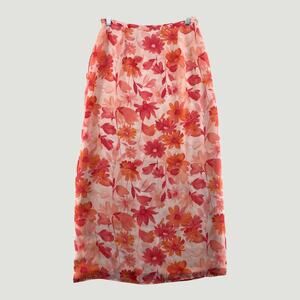 Worthington Floral Midi Skirt Size 8 Pink Red Orange Side Slit Y2K Aesthetic